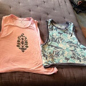 FP Movement by Free People Graphic Pink and Tropical Green / Blue Tank Tops L/XL